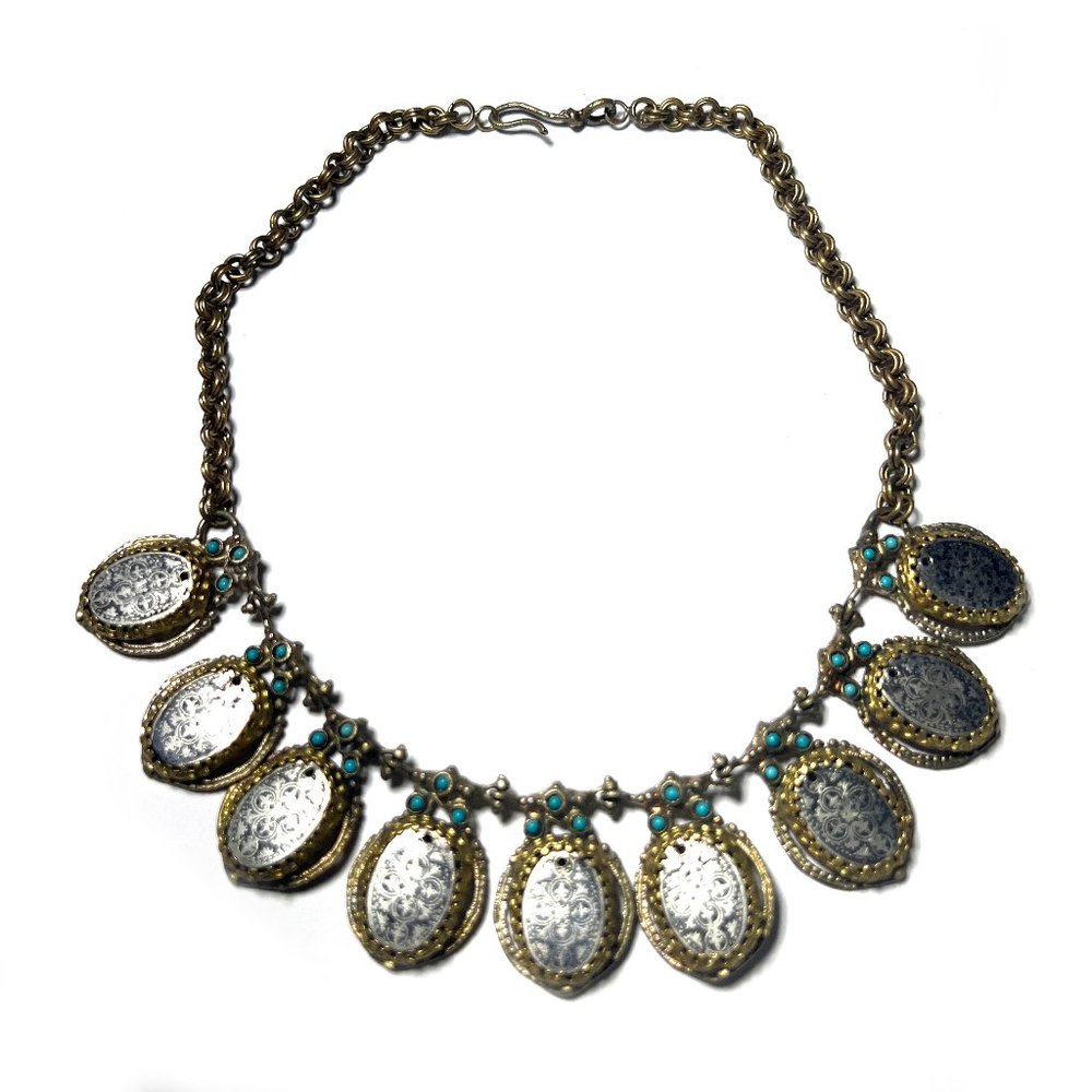 Vintage Metal handmade chocker necklace w/ little bue stones